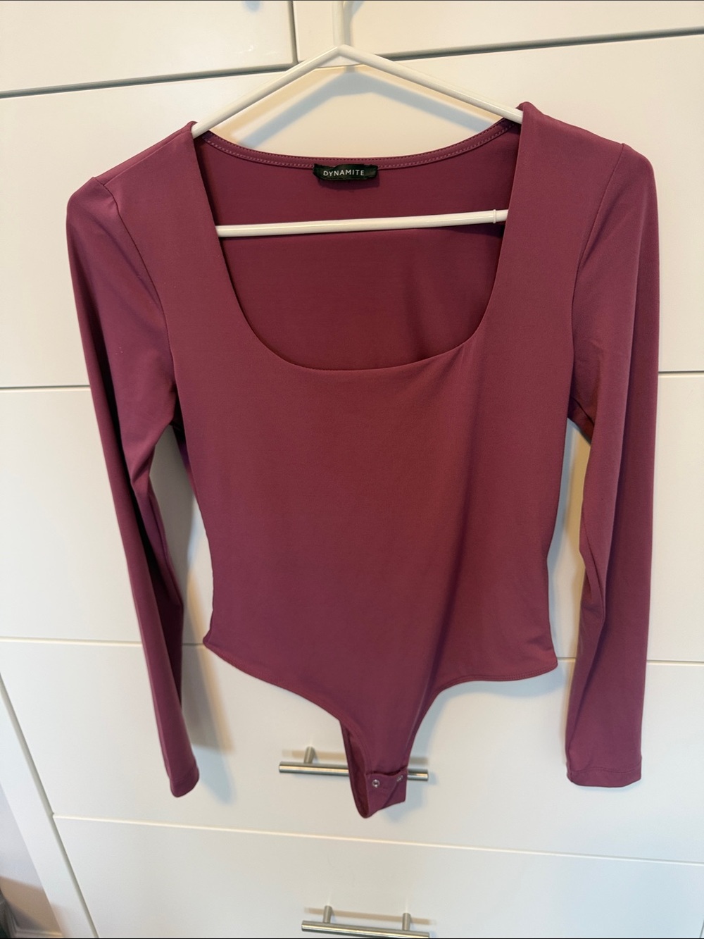 Dynamite Scoop Neck Long Sleeve Bodysuit - Plum size M